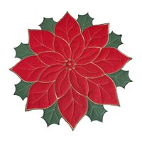 Bothyi - Mantel Individual Navideño, Mantel De Lino Con Bordado De Flores Para Cena, Para Cafetería, Hotel, Cocina, Rojo, 60Cm