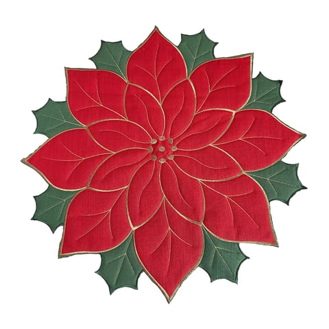 Bothyi - Mantel Individual Navideño, Mantel De Lino Con Bordado De Flores Para Cena, Para Cafetería, Hotel, Cocina, Rojo, 60Cm