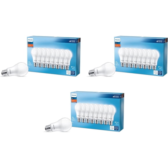 Bombillas LED Philips 75 W A19, paquete de 24, color blanco suave, 2700 K