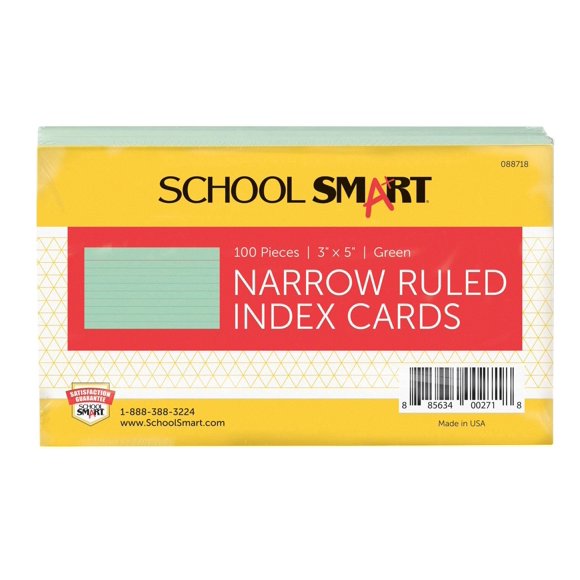 Index Cards School Smart Ruled de 7,6 x 12,7 cm, 100 unidades, color verde