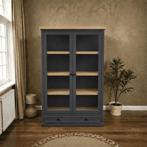 Vitrina "Horizon" de Madera Natural Vitrina Gran Formato - Gris Grafito - 120x35x180 cm