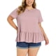 thumbnail image 1 of GRACE & GRANDEUR Blusas de Mujer Talla Grande para Pascua, Babydoll Peplum, Manga Corta, Cuello Redondo, Blusas Sueltas y Fluidas, Camisetas Casuales de Verano, Talla 3X Rosa, 1 of 6