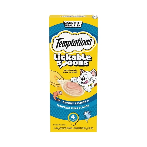 Caja Gatos Temptations Spoons Salmón- Atún 6 Un. (24 Spoons)