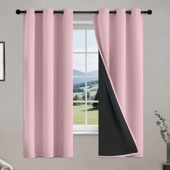 COSVIYA 100 Pink Blackout Curtains for Kids Room 63 Inches