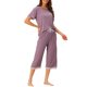 thumbnail image 2 of INSPIRE CHIC Conjunto de Pijama de Modal para Mujer Regreso a Clases Suave Camiseta de Manga Corta y Pantalones Capri Ropa de Dormir con Encaje para Primavera Verano S Púrpura, 2 of 6