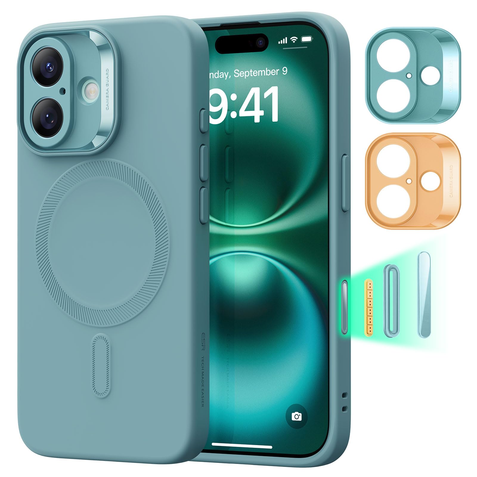 Funda Esr Para Iphone 16 Con Magsafe, Color Verde Azulado A Prueba De Golpes