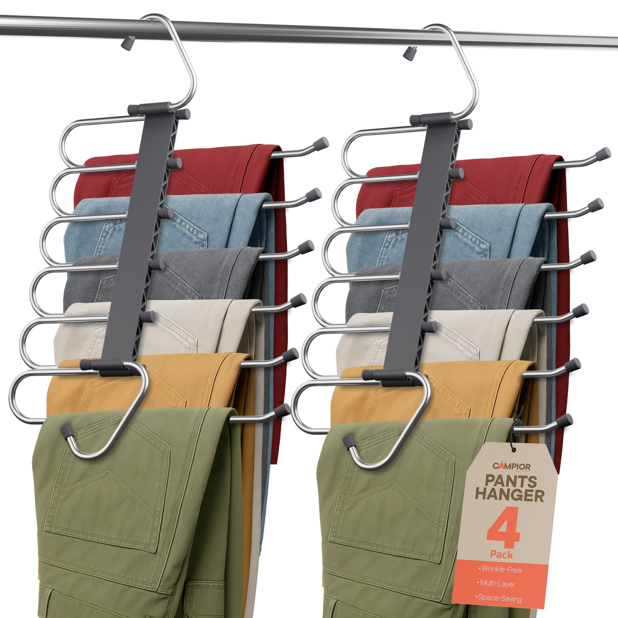 Perchas Para Pantalones Campior De 6 Niveles, Ahorro De Espacio, Paquete De 4