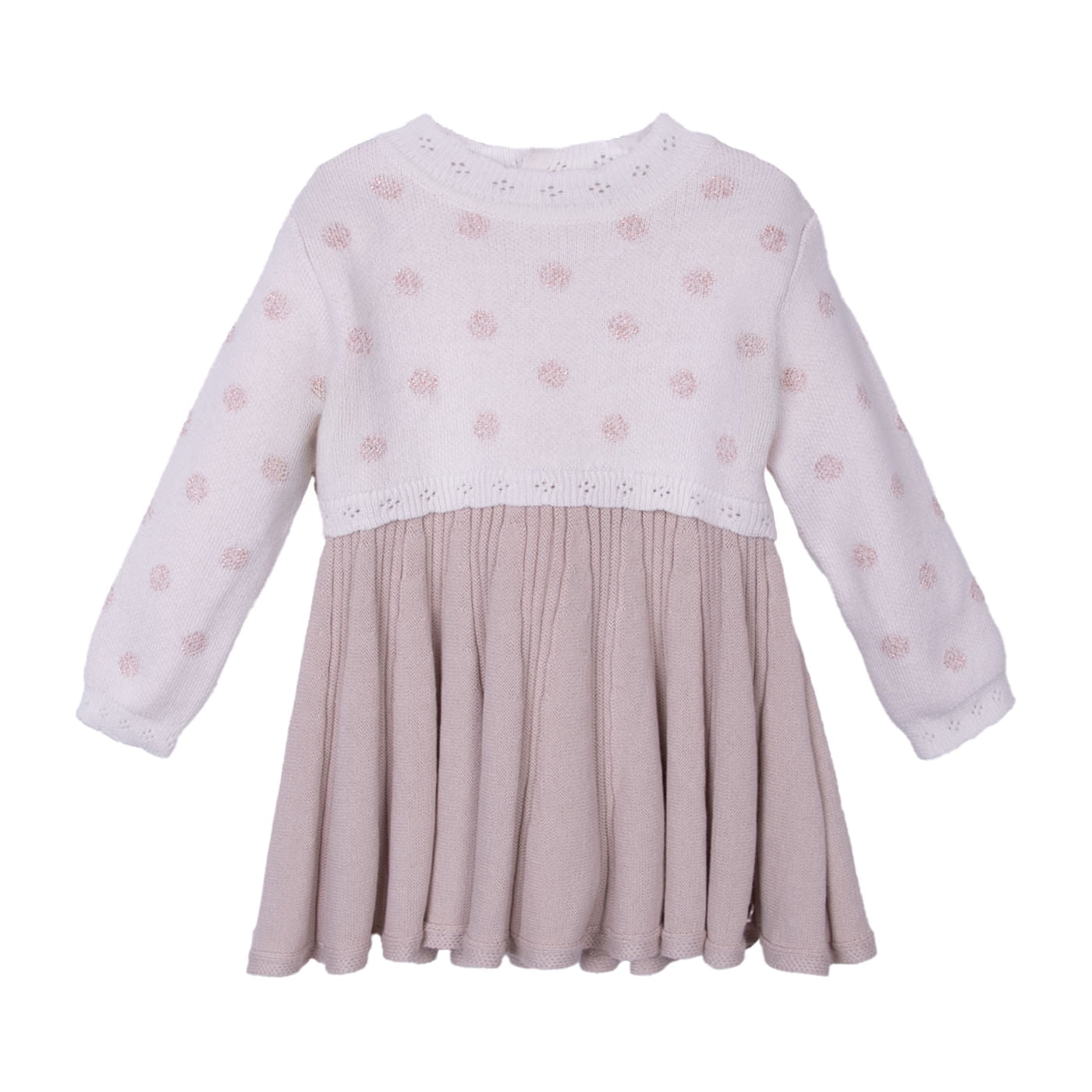 Pillin - Vestido Bebé Niña Manga Larga Tejido Con Faldón Crudo