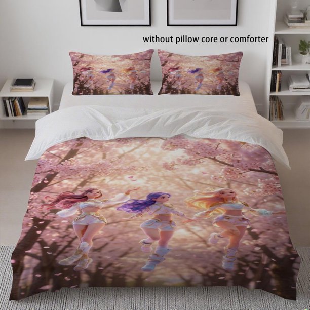 3pcs K-pop Sakura Forest Print Bedding Set | Includes 1 Duvet Cover and 2 Pillowcases Zipper Closure