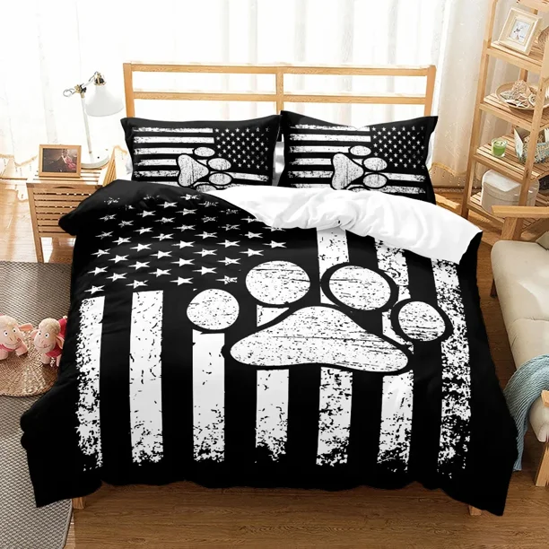 Dog paw Star Stripes Banners Duvet Cover Single Double Queen Twin Full King Size Bed Linen Set Duvet Cover Bed