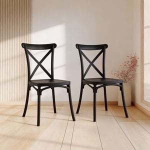 Venhoouse - Pack 2 Sillas Crossback Para Comedor Apilables Polipropileno Negras