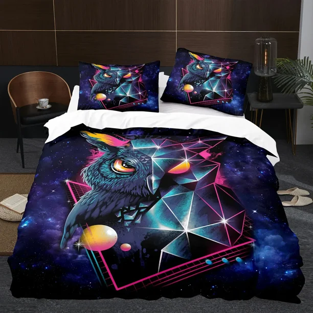Animal Owl Bird Black Nighthawk Bedding Set Boys Girls Size Duvet Cover Pillowcase Bed Kids Adult Home Textileextile Bed Sheets