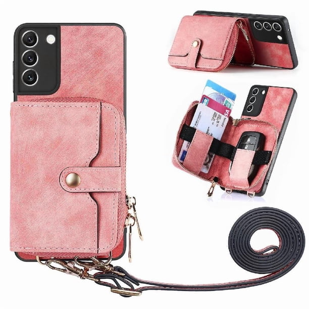 Funda Tipo Cartera con Correa Cruzada para Samsung Galaxy S22 Protección Contra Golpes Rosa