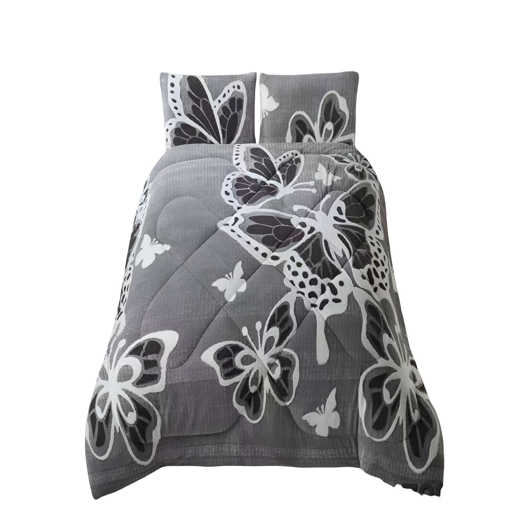 Genérico - Cobertor De Jacquerd Con Maripozas King Color Gris