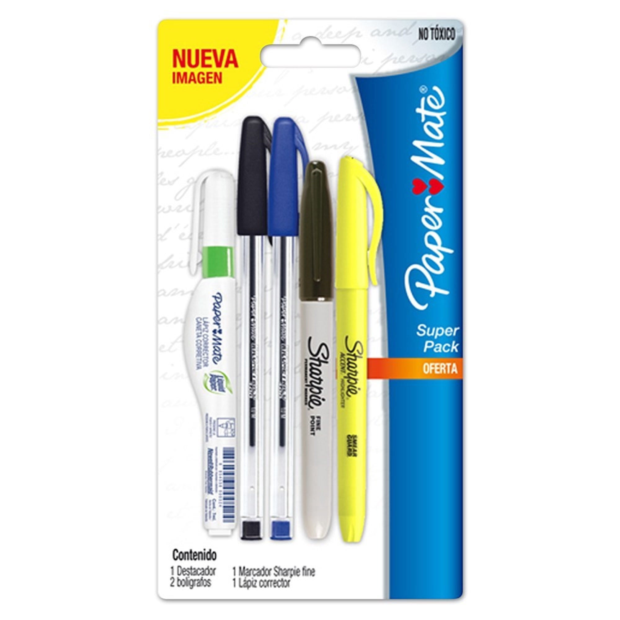 Lápices + Corrector + 2 Boligrafos + 2 Sharpie, Pack Escolar 1 Un Paper Mate