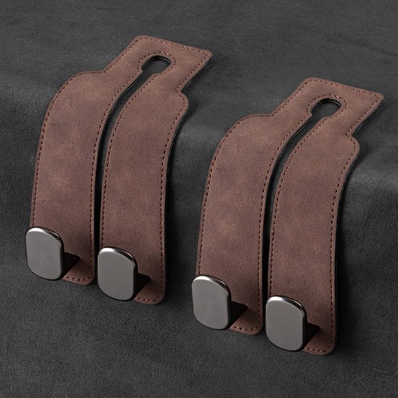 Ganchos de coche Amelity para carteras y bolsos, reposacabezas 2 en 1, color marrón