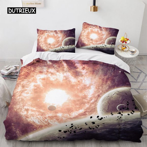 x2288 Bed SheetsStarry Sky Duvet Cover Set Outer Space Earth Galaxy Bedding Set Size /Polyester Comforter Cover for Kids 3-Piece Bedding Set (1 Duvet Cover + 2 Pillow Shams) nj2288