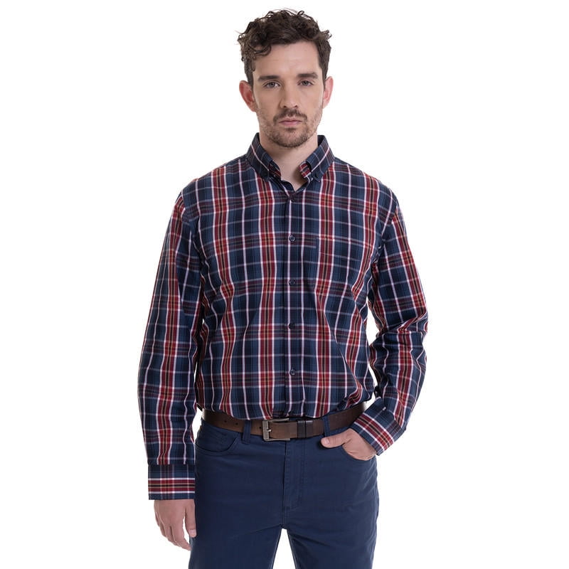 Truval - Camisa Trevira Cuadros Azul Melange