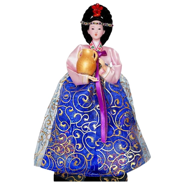Figura De Geisha Coreana De 12 Pulgadas, Muñecas Hanbok De Pie, Figuras De Señora En Miniatura, Rosa Y Azul