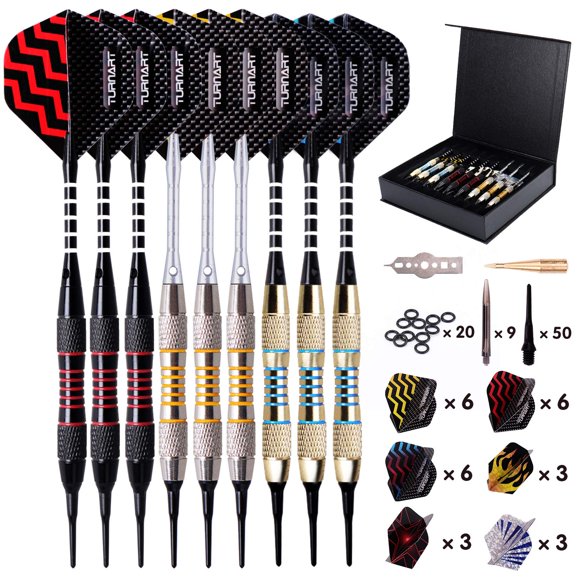 Dardos de Punta Blanda Turnart 18 g, 9 uds con Estuche Dorado