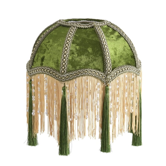 Cúpula de lámpara xiaojuande de terciopelo verde oliva con borla, 25 cm