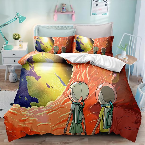 Cartoon Duvet Cover SetAnime Bedding SetRic-k 3-Piece Comforter and Morty Cover Set for Teens Boys Girls