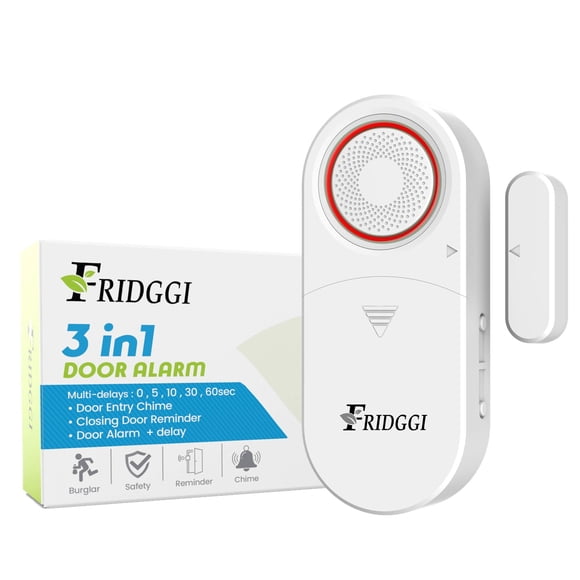 Alarma 3 en 1 FRIDGGI para puerta entreabierta, timbre de puerta con retardo de 80 a 120 dB