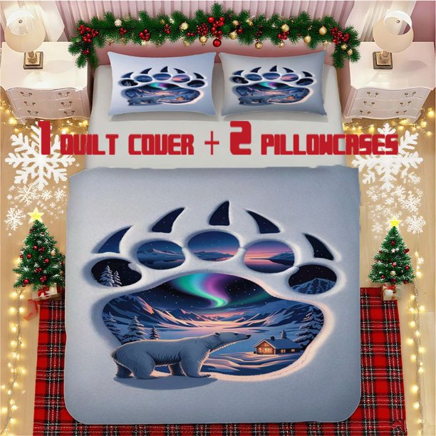 Polar Bear Paw Print Creative Art Soft Printed Bedding Set Polyester Fabric Decorative & Warm