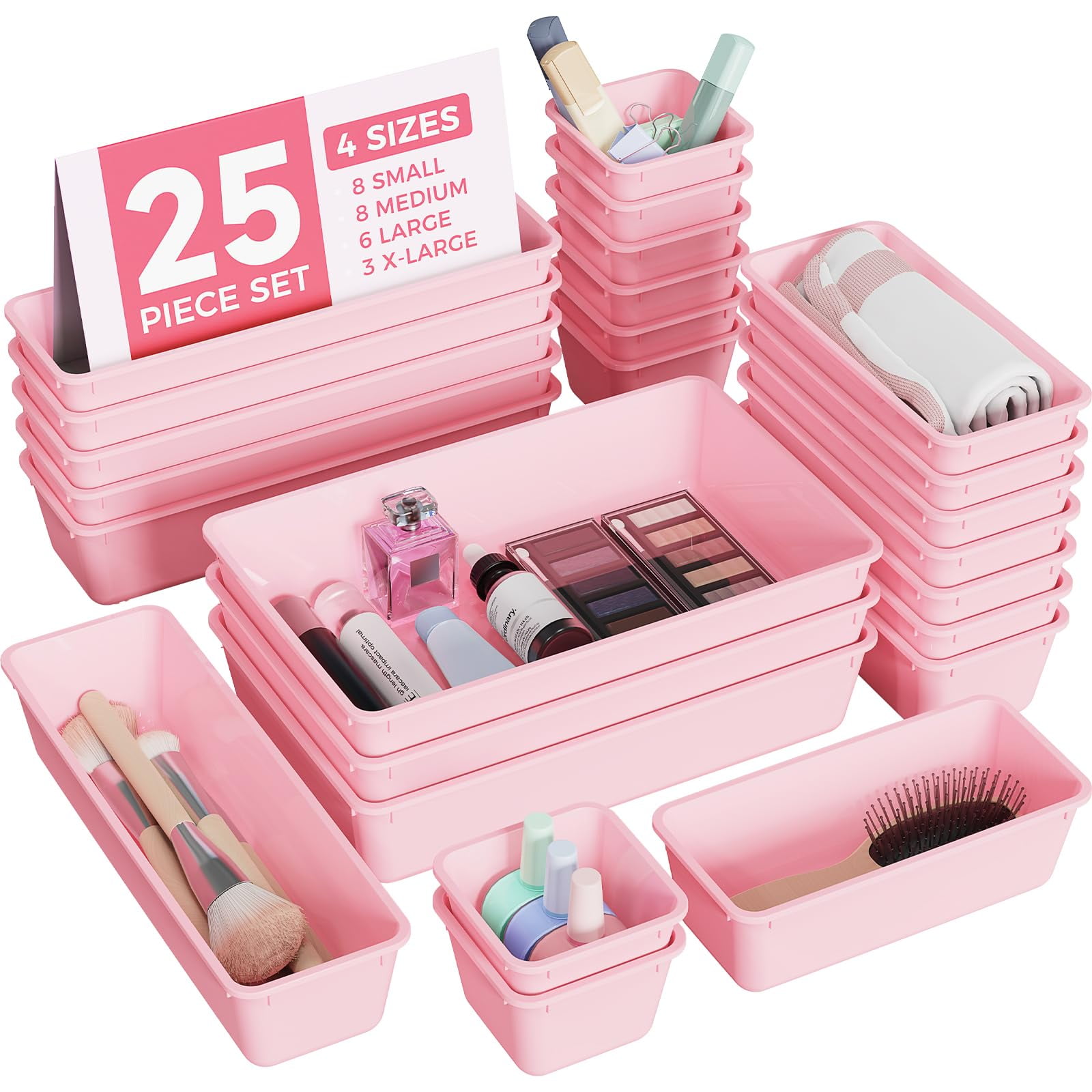 Set De Organizadores Para Cajones Biuleon 25 Piezas Plástico Rosa 4 Tamaños