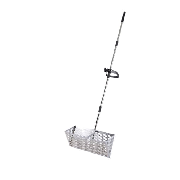 Palilla profunda de rastrillo de arena, versátil, acero inoxidable, tamizado, mango telescópico fácil de limpieza premium canasta de cesta de cesta de 201 acero inoxidable