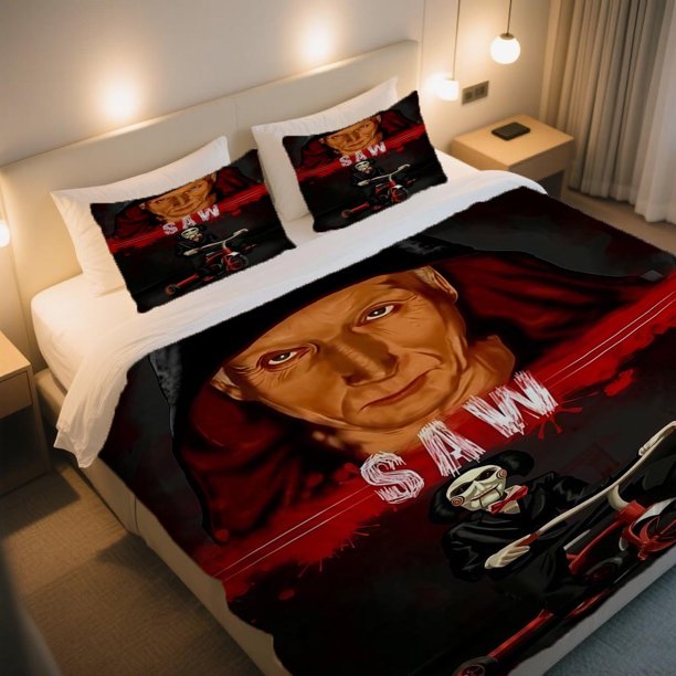 Horror Parody SAW Duvet Cover Set A Bedding Set That Includes a Duvet Cover And Two Pillowcases Suitable for General Bedroom Decor