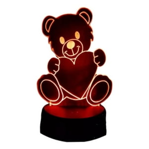 Lelumania - Lampara Ilusion 3D Oso Y Corazón 7 Colores, Base Touch