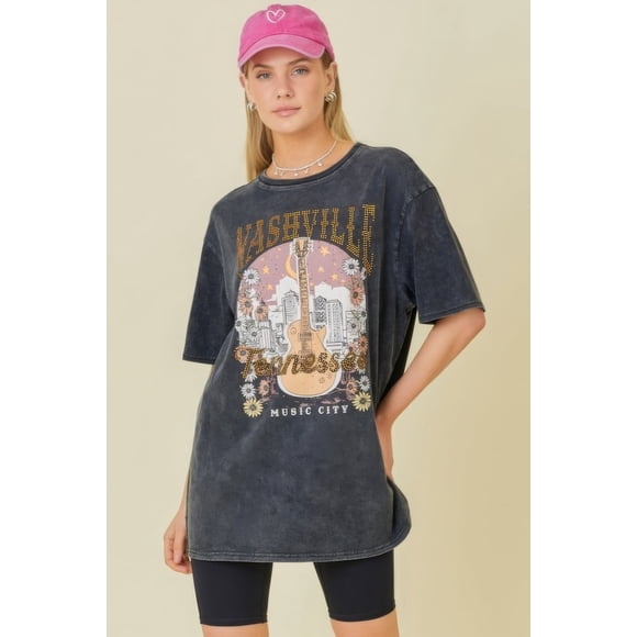 Polera Saronite Washing Nashville Music City Carbón Mujer