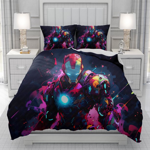 x632 Bed SheetsIron Man funny Duvet Cover men women/Children KID Printing cartoon Bedding Set Comforter Bed Soft gift 3-Piece Bedding Set (1 Duvet Cover + 2 Pillow Shams) nj632