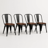 Klik Muebles - Pack De 4 Sillas Tolix Con Asiento De Madera Oscura Walnut - Negras