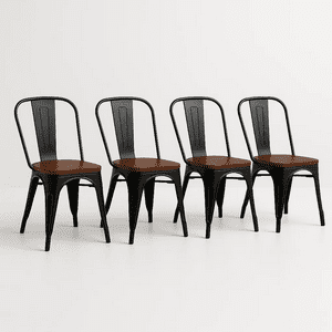 Klik Muebles - Pack De 4 Sillas Tolix Con Asiento De Madera Oscura Walnut - Negras