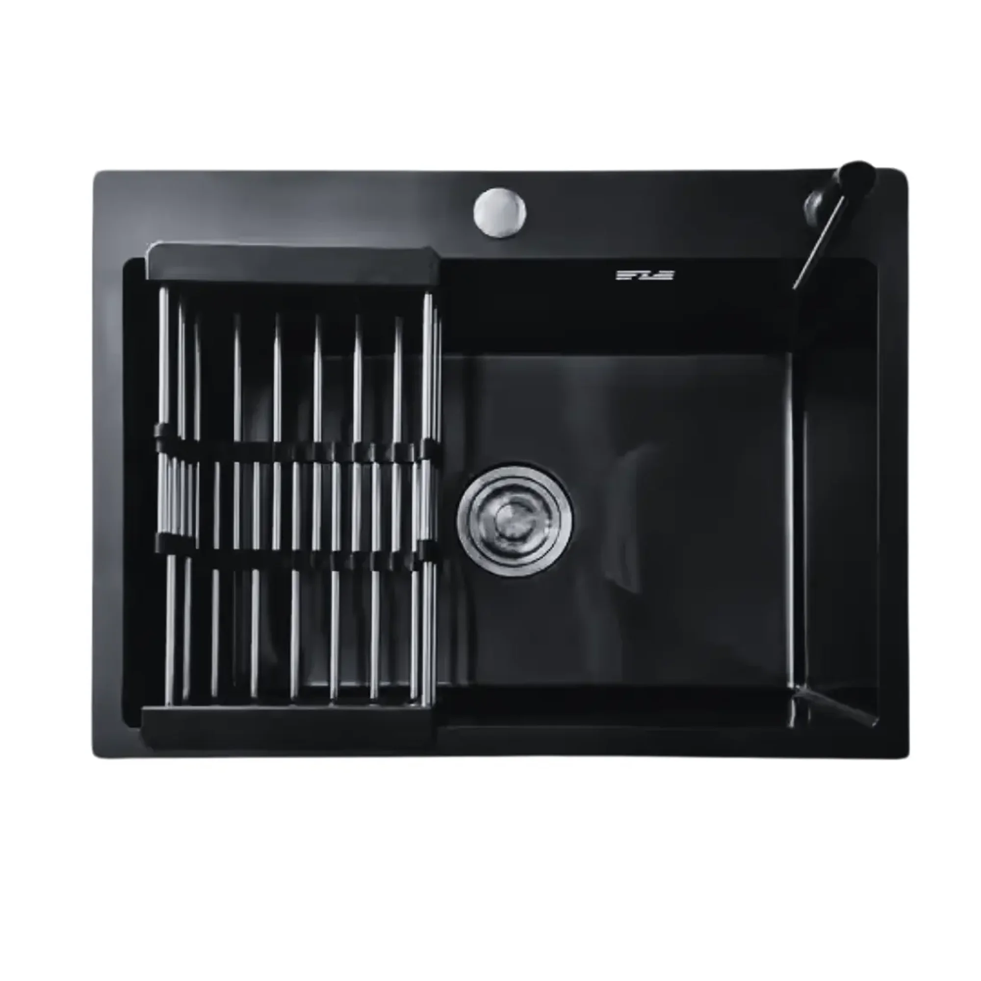 Modern Space - Lavaplatos 60x45 Cm Deluxe Acero Inoxidable Color Negro 2mm Espesor Con Rejilla Escurridora Y Dispensador De Jabón