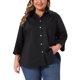 thumbnail image 1 of Agnes Orinda Camisas de Botones con Cuello y Pliegues de Manga 3/4 para Mujer de Talla Grande para Escuela y Universidad Blusas Sólidas de Negocios 4X Negro, 1 of 6