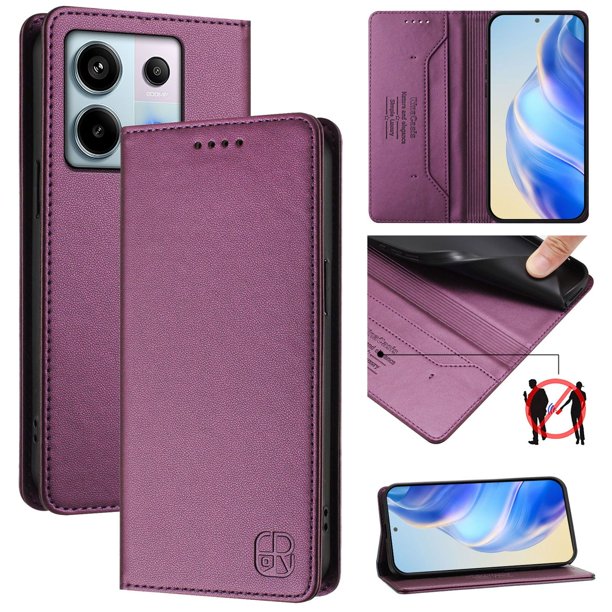 Funda Billetera con Soporte para Xiaomi Redmi Note 13 Pro 5G Bloqueo RFID Plegable Violeta