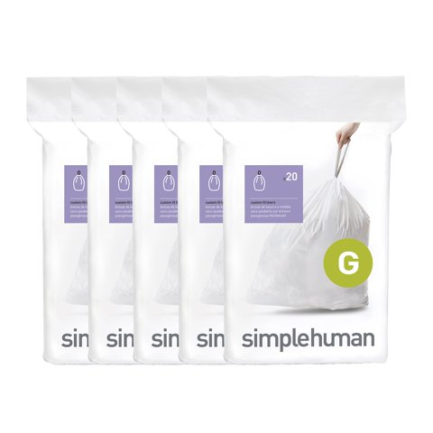 Bolsas De Basura Simplehuman Code G Con Cordón, 30 L, Color Blanco, Paquete De 100