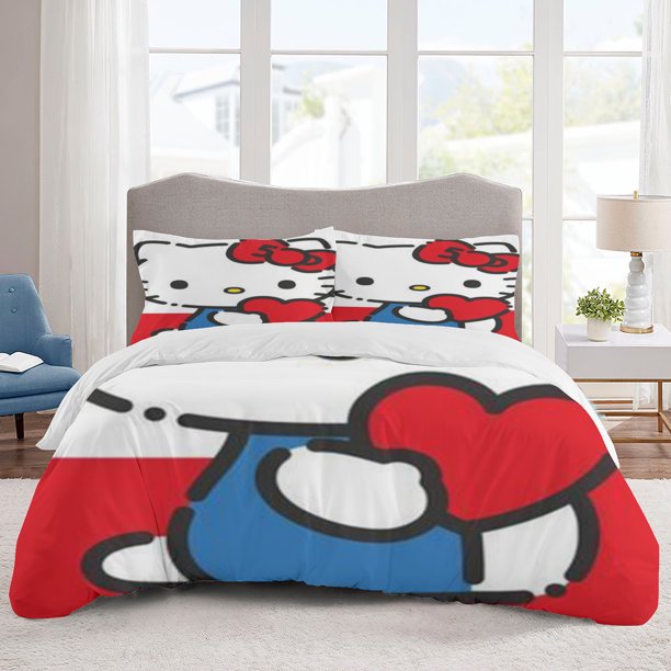 Hello Kitty Bedding Sets Cartoon Duvet Cover Lightweight 3 Piece Bet Sets for Kids Boys Girls