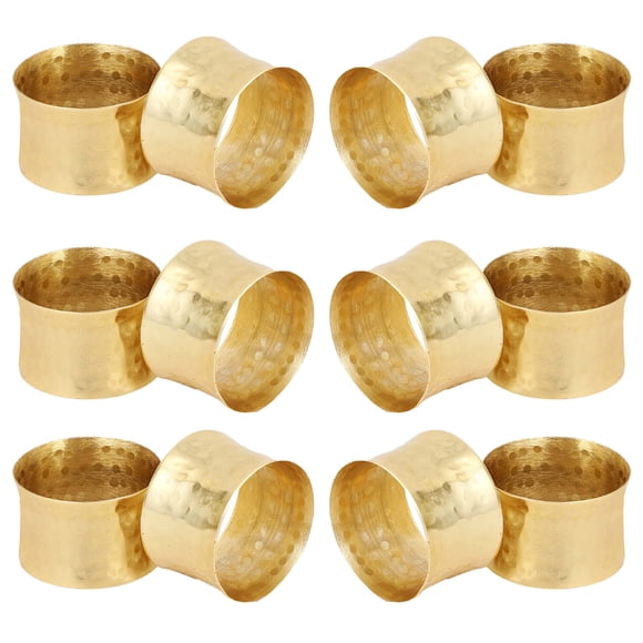 Servilleteros ITOS365 hechos a mano, redondos, dorados, martillados, juego de 12
