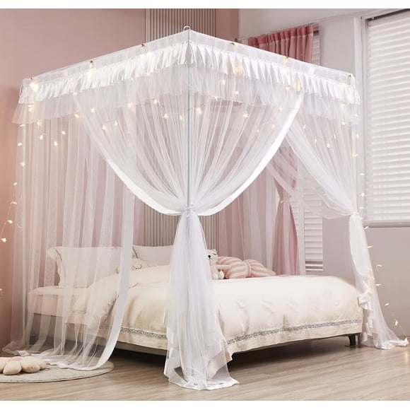 Cortinas de cama con dosel Mengersi, 4 esquinas, tamaño queen