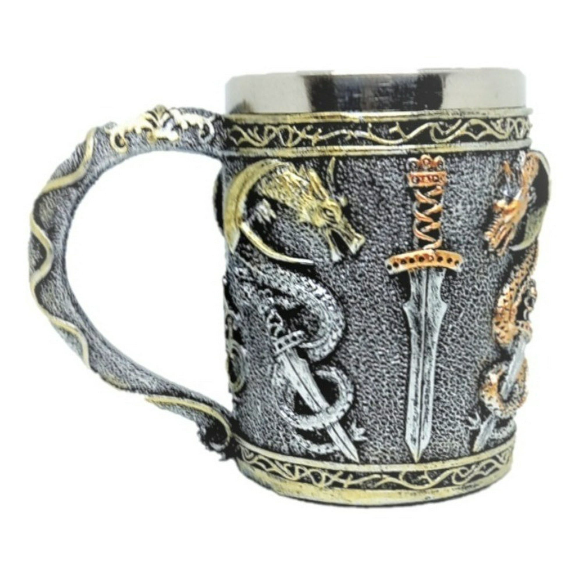 Genérico - Tazon Espada 2 Dragones Resina Acero Inoxidable 400ml