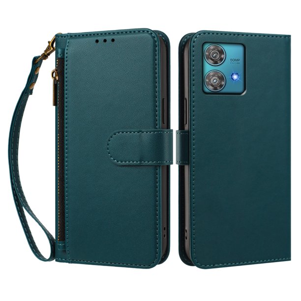 Funda Tipo Billetera para Motorola Moto Edge 40 Neo 5G con Soporte y Bolsillo con Cierre Verde