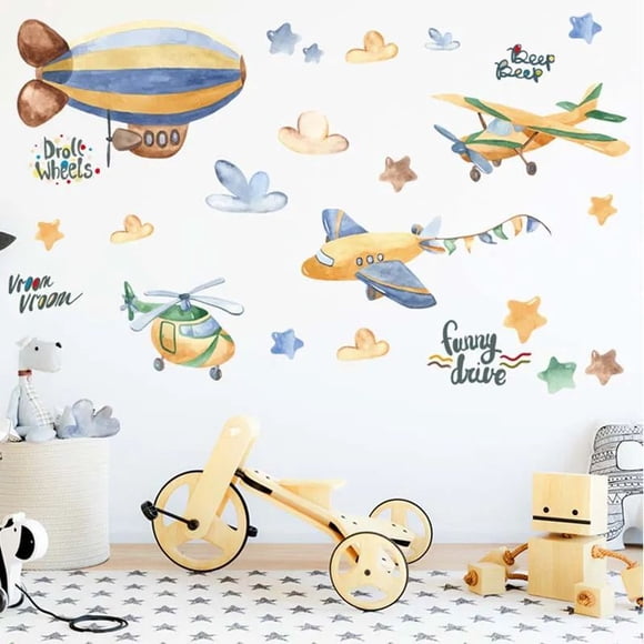 Aviones y Globos - Sticker de Pared Infantil - Lámina 90 × 30 Cm