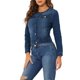 thumbnail image 4 of INSPIRE CHIC Chaqueta Vaquera Recortada de Manga Larga sin Cuello con Botones para Mujer de Regreso a Clases Azul Oscuro M, 4 of 6