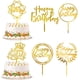 thumbnail image 1 of Paquete de 6 adornos para tartas de feliz cumpleaños, adornos acrílicos dorados para cupcakes, para diversas decoraciones de fiesta de cumpleaños., 1 of 7