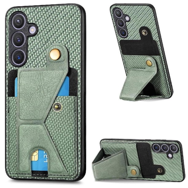 Funda Resistente para Samsung Galaxy S24 Plus con Tarjetero y Soporte, Diseño Magnético Verde