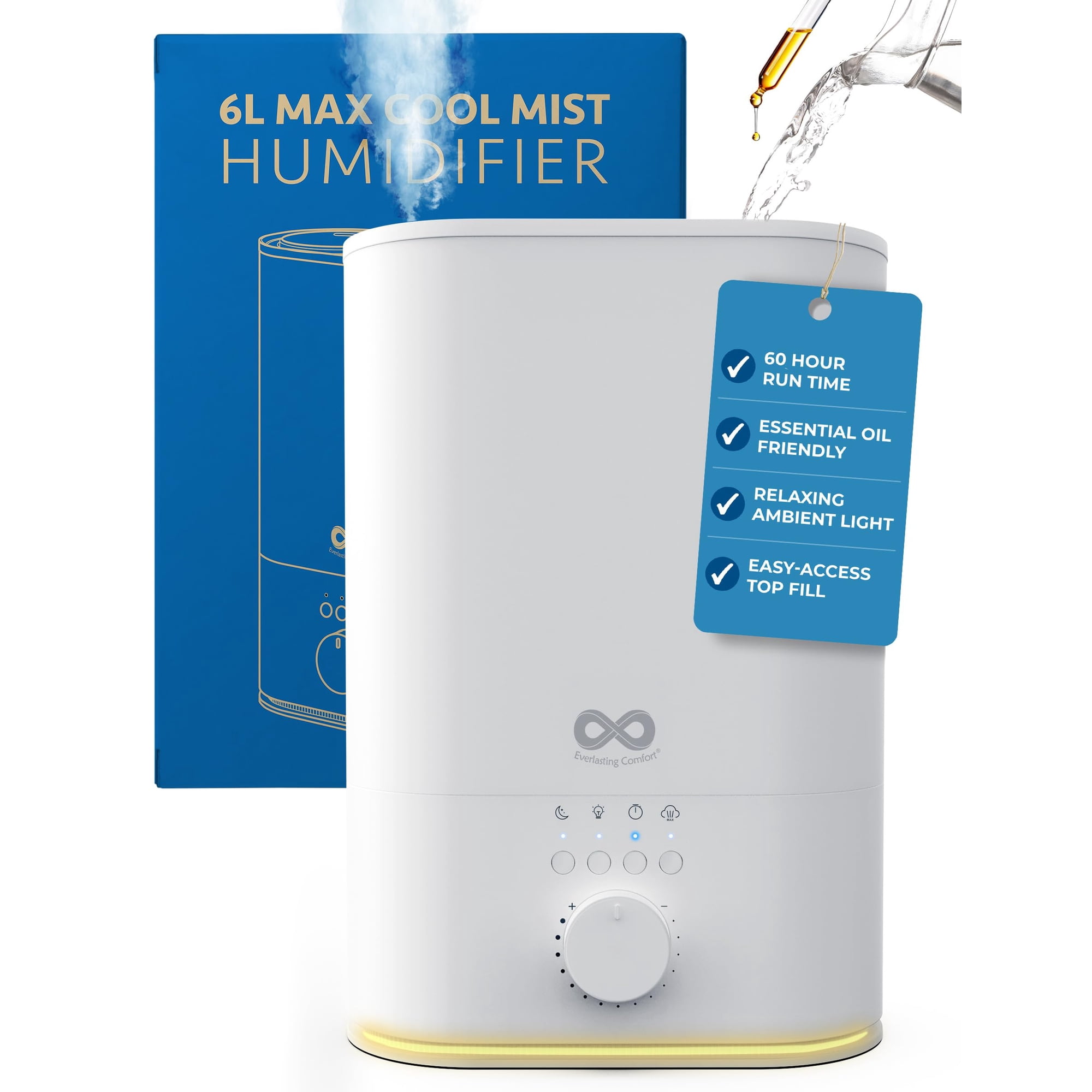 Humidificador Everlasting Comfort Top Fill De 6 Litros Para Dormitorio, 60 Horas